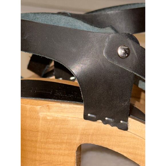 Bjork Swedish Comfort Black Leather Wooden Clog Sandals EU 37 / US 6.5–7 - Picture 2 of 8